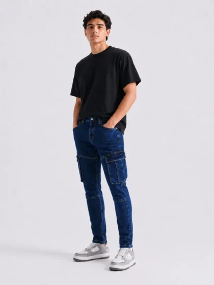 Men’s Dark Blue Cargo Pocket Denim Jeans