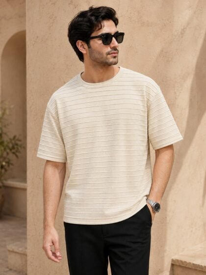 Stripe Oversized Tshirt - Beige