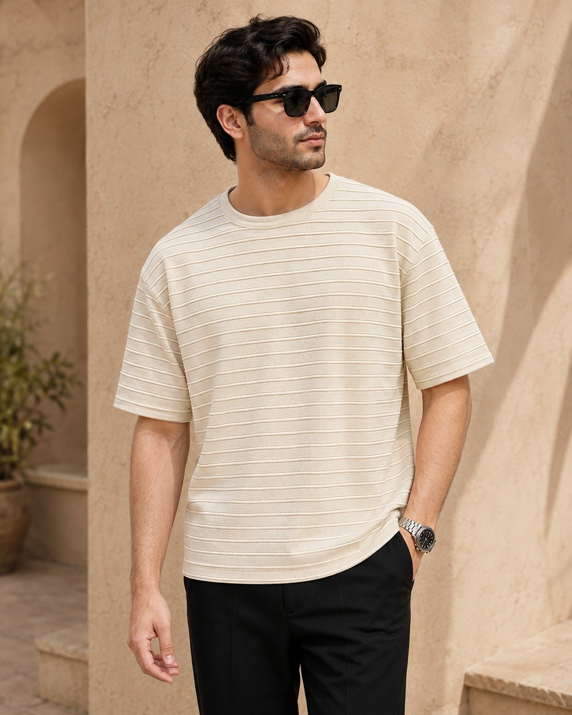Stripe Oversized Tshirt - Beige