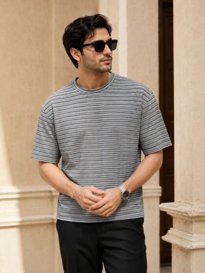 Stripe Oversized Tshirt - Black