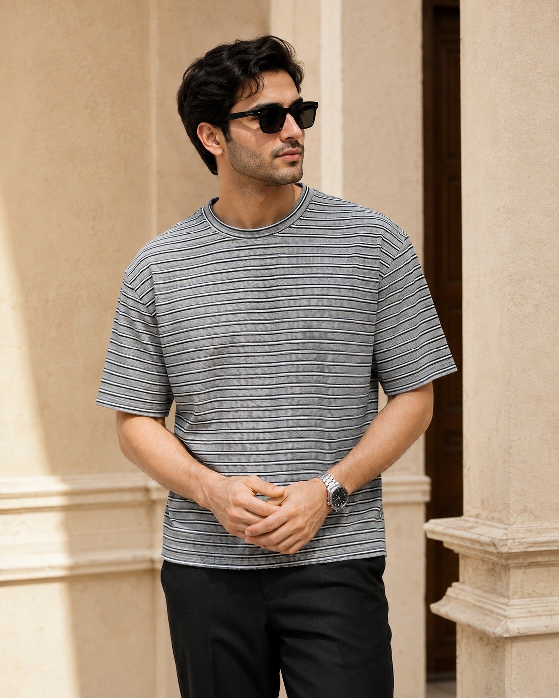 Stripe Oversized Tshirt - Black