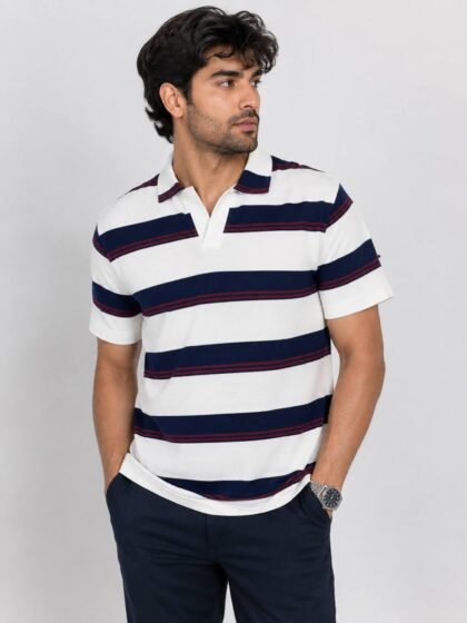 red blue strip polo