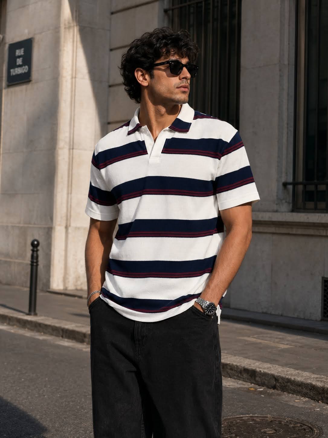 red blue strip polo